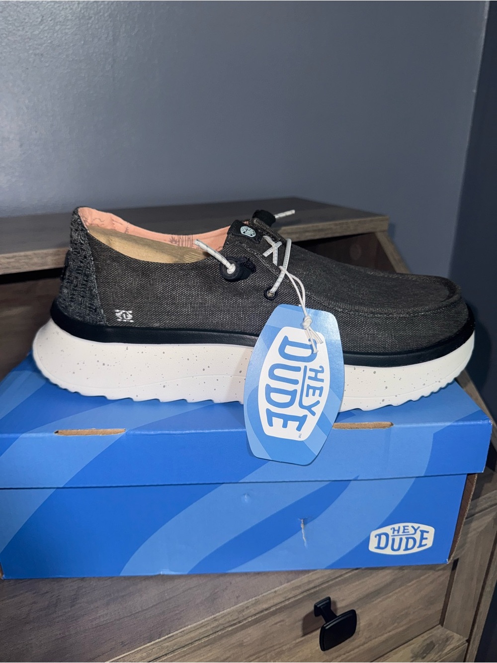 Hey Dude womens 11 Charcoal Gray Casual Slip-On with White Sole